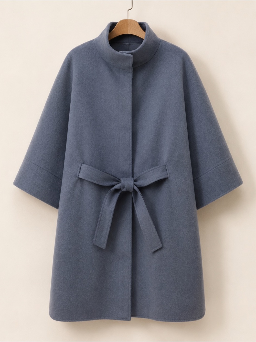 Loro Piana Slate Blue Gray Cashmere Belted Cape Coat OS